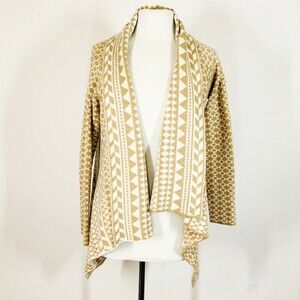 Benedetta B Italy Tan Ivory Geometric Print Waterfall Sweater Merino Wool Sz. M